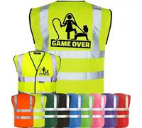 Corporate Togs GAME OVER Funny Hi Vis Vest, Stag Do Party Wedding Groom Printed Vest, Reflective Trim, Fully EN471 Health & Safety Compliant Gear, Small-XXXL | Safety Vests