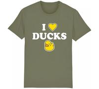 Corporate Togs I Love Ducks T-Shirt, Funny Duck Graphics, Idea for Farmer Dad, 100% Cotton, Crew Neck, Short Sleeves, Colourful Duck Prints, S-XXL | Shirts & Tops Olive Green