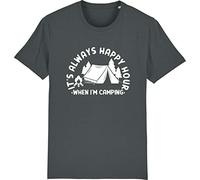 Corporate Togs It's Always Happy Hour When I'm Camping T-Shirt Funny Camper Holiday, X-Large, Grey