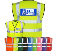 Corporate Togs LITTER PICKER Printed Hi-Vis Vest - High Visibility Safety Vest Tabard, Brace Hi-Vis Strips, Fastening Waistcoat | Protective Safety Wear