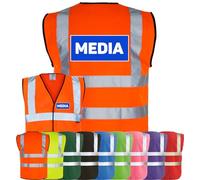 Corporate Togs MEDIA Printed High Visibility Waistcoat - British Standard CE Marked, Brace Hi-Vis Strips, Fully EN471 Health, Fastening Vest | Protective Safety Wear