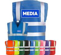 Corporate Togs MEDIA Printed High Visibility Waistcoat - British Standard CE Marked, Brace Hi-Vis Strips, Fully EN471 Health, Fastening Vest | Protective Safety Wear
