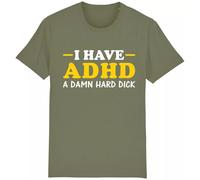 Corporate Togs Neurodiversity Awareness T-Shirt, 100% Cotton, Crew Neck, Short Sleeves, “ADHD A Damn Hard D*ck” Prints, Gift Idea for Neurodivergent, S-XXL | Shirts & Tops Olive Green