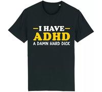 Corporate Togs Neurodiversity Awareness T-Shirt, 100% Cotton, Crew Neck, Short Sleeves, “ADHD A Damn Hard D*ck” Prints, Gift Idea for Neurodivergent, S-XXL | Shirts & Tops Black