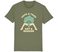 Corporate Togs Save A Tree Eat A Beaver Funny T-Shirt - Rude Novelty Joke Tee, 100% Cotton, Regular Fit, Round Neck Tee | Apparel for Men & Women Olive Green