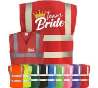 Corporate Togs TEAM BRIDE QUEEN BRIDE Waistcoat - Hen Do Party Night Wedding Vest, Hi-Vis Funny T-Shirt Vest, Fastening Waistcoat | Protective Safety Wear