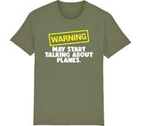 Corporate Togs Warning May Start Talking About Planes Spotter Funny Slogan Unisex T-Shirt, Large, Olive Green