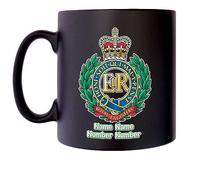 Corps of Royal Engineers Mug with Personalise Option Image of Military Emblem Flag Crest Insignia MOD Official Product Coffee Tea 10oz Black Satin Klassek Gift Present