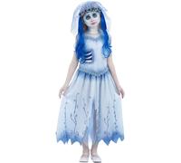 Smiffys Corpse Bride Emily Costume for Kids, Dress and Headband with Veil and Hair Pieces, Officially Licensed, Flower Headband and Rib Detail, Ideal for Matching Family Fancy Dress