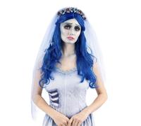 Smiffys Corpse Bride Wig Official Licensed Tim Burton Warner Brothers Halloween Fancy Dress Accessory Long Blue Wavy Hair Cosplay Gothic Bridal Character Costume for Women Adults, World Book Day