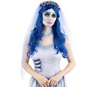 Smiffys Corpse Bride Wig Official Licensed Tim Burton Warner Brothers Halloween Fancy Dress Accessory Long Blue Wavy Hair Cosplay Gothic Bridal Character Costume for Women Adults, World Book Day