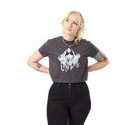 Corpse Bride Women's Grey Cropped Graphic Tee | Short-Sleeved T-Shirt | Gothic Wedding Theme Top | Tim Burton Movie Merchandise | Vintage Style Apparel for Women