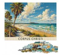Corpus Christi Beach Scene Wooden Jigsaw Puzzle 1000 Pieces for Adults | A flexible puzzle activity - steady puzzle progress at home.