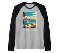 Corpus Christi Texas Retro Vintage Coastal Skyline Bay City Raglan Baseball Tee