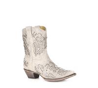 CORRAL A3550 White Leather Glitter Inlay Ankle Boot with Crystals White Size: 7.5 UK