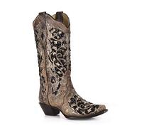 CORRAL A3569 Floral Embroidered Glitter Inlay and Studs Boots Brown Size: 5.5 UK