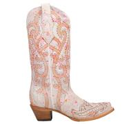Corral Boots Womens Fluorescent Embroidered Tooled Inlay Studded Snip Toe Casual Boots Mid Calf Mid Heel 2-3" - White, Multicolor, 4 UK