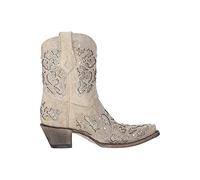 Corral Boots Women's Snip Toe Wedding Embroidered Glitter Inlay and Crystals Handcrafted Pull-on Leather Over-The-Ankle Mid Calf Boot, White, 6 UK