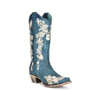 Corral Boots Womens Studded Floral Snip Toe Casual Boots Mid Calf Low Heel 1-2" - Blue, Blue, 6.5 UK