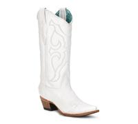 Corral Boots Women's White Handcrafted Western Boots | Snip Toe Tall Cowboy Boots with Embroidery Design, White, 6 UK