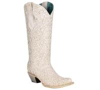 Corral Boots Women's White Handcrafted Western Boots | Snip Toe Tall Cowboy Boots with Glitter Overlay and Embroidery Design, White, 7.5 UK