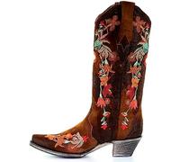 Corral Women's Lindsey Floral Embroidery Leather Cowgirl Boots - Chocolate