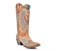 Corral Women's Sand with Heart & Wings Snip Toe Cowboy Boots, Tan, 6.5 UK