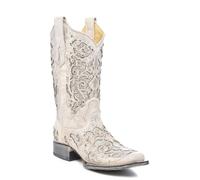 CORRAL Women's White Glitter and Crystals Cowgirl Boot Square Toe - A3397, White/White, 5 UK