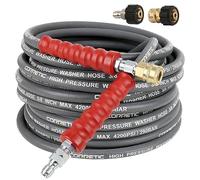 Corretic 3/8" Pressure Washer Hose for Cold and Hot Water, 4200psi Power Washer Hose with Kink Free Swivel Quick Connect, Steel Wire Braided & Synthetic Rubber Jacket, 2 M22 14mm Adapter Set, 50FT