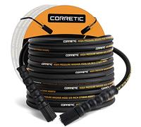 Corretic Pressure Washer Hose 50 FT, Heavy Duty & Non-Marking 3/8 Pressure Washer Hose 4000 PSI Kink Resistant, High Tensile Wire Braided Power washing Hose, M22 14mm Brass Thread Adapter Set