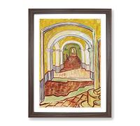 Corridor In The Asylum By Vincent Van Gogh Classic Painting Framed Print | A4 Walnut Framed Wall Art | Ready to Hang | Classic Historical Picture | Living Room Bedroom Lounge Office
