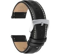 CORROPELLE Quick Release Leather Watch Bands Stylish Top Grain Leather Replacement Bands for Men Women Smart Watch and Choice Width:18mm 19mm 20, Black Leather/White Linen Stitching (Silver Buckle