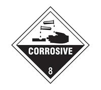 Corrosive Class 8 Warning Labels - Roll of 250 - Self Adhesive Vinyl - 100mm x 100mm - Hazard Safety Stickers for Chemicals, Drums, Storage & Transport