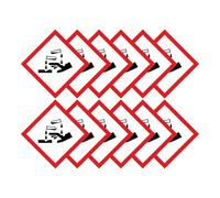 Corrosive Warning Hazard Diamond Multi Pack 100mm x 100mm Strong Adhesive Vinyl Stickers for Safety (12)