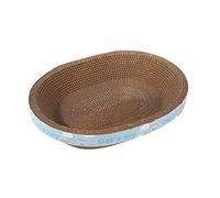Corrugated Cardboard Oval Cat Scratcher Lounge Bed Bowl Training Toy for Kittens, 50cm x 38cm x 9cm- Blue-50cmx38cmx9cm