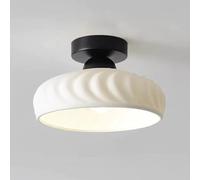 Corrugated Ceramics Shade Design Ceiling Lamp Semi Flush Mount Ceiling Light 8.66in Small Pendant Lamp, Farmhouse Light Fixtures for Porch Hallway Kitchen Bedroom(Black)