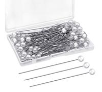 Corsage Boutonniere Pins Faux Pearl White Wedding Head Straight Bouquet Pins for Sewing Craft Wedding Decorations (100 Pieces with 1 Box)