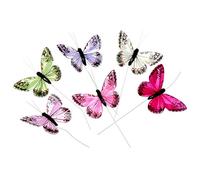 Corsage Creations - 7cm Jewel Tone Feather Butterflies - Hot Pink, Purple, Cream, Green, Fuchsia and Pale Pink (12pcs per pk on a 20cm Wire)