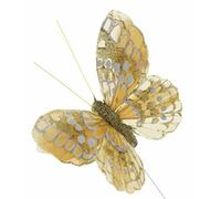 Corsage Creations Gold Glitter Butterflies | 7cm Butterflies with 20cm Wire | Ideal for Bridal Bouquets, Wrist Corsages & Floral Arrangements | Pack of 12 (Gold)