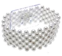 Corsage Creations Narrow Classic Beaded Corsage Bracelet | Elasticated Design for All Wrist Sizes | Easy-to-Use Plastic Attachment | Elegant & Durable | Ideal for Weddings & Special Occasions (White)