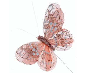 Corsage Creations Rose Gold Glitter Butterflies | 10cm Butterflies with 20cm Wire | Ideal for Bridal Bouquets, Wrist Corsages & Floral Arrangements | Pack of 12 (Rose Gold)