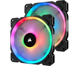 Corsair CO-9050074-WW LL140 RGB Dual Light Loop RGB LED PWM Fan 2 Fan Pack with Lighting Node PRO, 140 mm , Black (RGB)