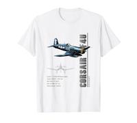 Corsair F4U Fighter Specs Naval Aircraft Value Graphic T-Shirt, Men, White, L