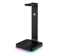 Corsair ST100 RGB Premium Headset Stand (Durable Aluminium Construction, Dynamic 9 Zone RGB Lighting, Built-In 3.5 mm Analog Input with Virtual 7.1 Surround, Dual USB, Black