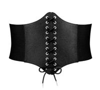 Corset Belt, Elasticated Belt for Women Pirate Costume Adult Women Pirate Corset Catwoman Accessories Leather Corset Belt Waist Corset for Cosplay Pirate Catwoman (Black, 73 cm)