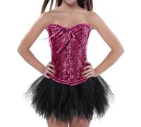 Corset Bustier Dress with Skirts Tutu Tulle Set Gothic Brocade Burlesque Lingerie Halloween Women Bride Wedding Skirt Lace Trim Costume Basques and Corsets Plus Size Renissance, Brick Red, XS