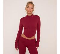 Corset Detail Zip Through Contour Stretch Jacket In Burgundy, Women's Size UK 10