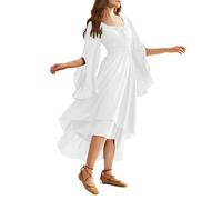 Corset Dress for Women Halloween Gothic Vintage Long Sleeve Fairy Christmas Cosplay Medieval Party Maxi Ruffle Victorian Costume Pirate Outfit Renaissance Irish Dress, White, M