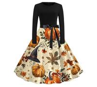 Corset Dress Halloween Costumes Women's Ghost/Bat/Pumpkin/Castle Print Vintage Rockabilly Swing Dress Cocktail Prom Party Elegant A Line Dress Round Neck Long Sleeve Casual Wear