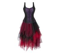 Corset Dress Multi Layer Skirt Tulle Set Tops for Women Bustier Strap Zipper Gothic Vest Plus Size Renaissance Purple XL